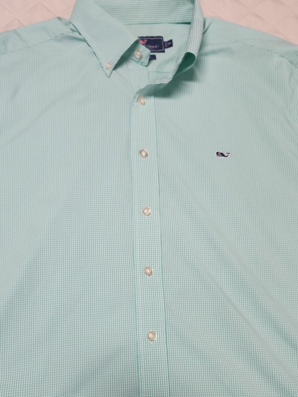 Vineyard Vines Whale Shirt Mint Green and White Gingham Button Down Shirt